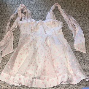 NWT Mable Pink White Polka Dot Mini Dress Ties size Large